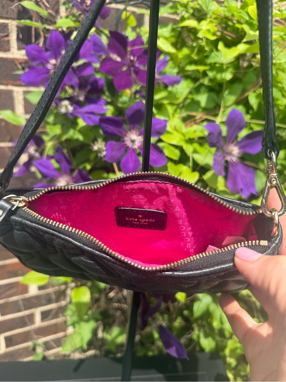 Kate Spade Black Quilted Leather Pouch Wristlet Y2K mini bag - Picture 3 of 16